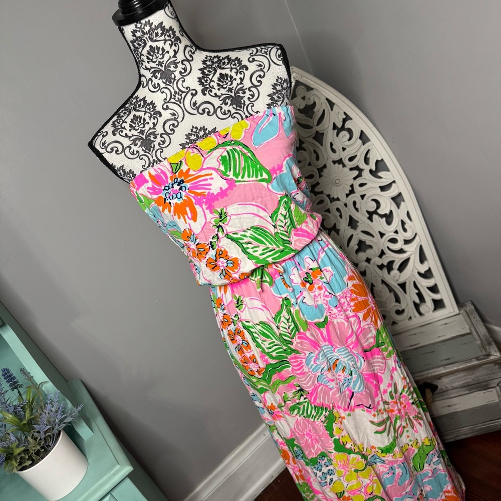 Lilly Pulitzer x Target Nosey Posey Tropical Floral Strapless Maxi Dress Boho - Picture 2 of 13
